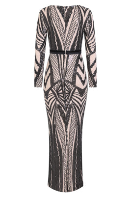 NAZZ COLLECTION ELITE VIP BLACK NUDE SEQUIN ILLUSION MIDDLE SLIT MAXI –  Nazz Collection Wholesale
