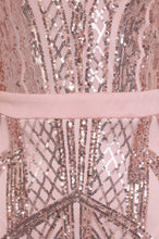 Load image into Gallery viewer, NAZZ COLLECTION ELITE VIP ROSE GOLD NUDE SEQUIN ILLUSION MIDDLE SLIT MAXI DRESS