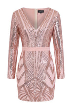 Load image into Gallery viewer, NAZZ COLLECTION COCO COUTURE VIP ROSE GOLD NUDE SEQUIN BODYCON ILLUSION DRESS