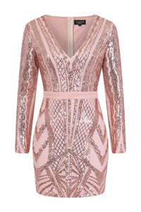 NAZZ COLLECTION COCO COUTURE VIP ROSE GOLD NUDE SEQUIN BODYCON ILLUSION DRESS