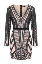 Load image into Gallery viewer, NAZZ COLLECTION COCO COUTURE VIP BLACK NUDE SEQUIN BODYCON ILLUSION DRESS