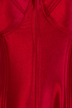 Load image into Gallery viewer, NAZZ COLLECTION LIQUID RED BUSTIER SLINKY SATIN BODYCON MIDI DRESS