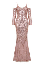 Load image into Gallery viewer, NAZZ COLLECTION VIENNA ROSE GOLD TRIBAL VIP ILLUSION SEQUIN MERMAID MAXI DRESS