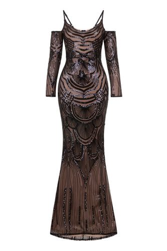 NAZZ COLLECTION VIENNA BLACK LUXE TRIBAL VIP ILLUSION SEQUIN MERMAID MAXI DRESS
