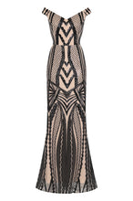 Load image into Gallery viewer, NAZZ COLLECTION LOVE AFFAIR LUXE BLACK NUDE ILLUSION SEQUIN BARDOT MERMAID MAXI DRESS