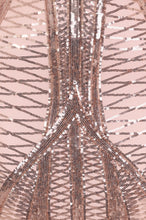 Load image into Gallery viewer, NAZZ COLLECTION HILTON LUXE ROSE GOLD NUDE CAGE SEQUIN BANDAGE ILLUSION DRESS