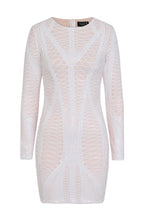 Load image into Gallery viewer, NAZZ COLLECTION HILTON LUXE WHITE NUDE CAGE SEQUIN BANDAGE ILLUSION DRESS