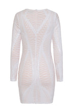 Load image into Gallery viewer, NAZZ COLLECTION HILTON LUXE WHITE NUDE CAGE SEQUIN BANDAGE ILLUSION DRESS